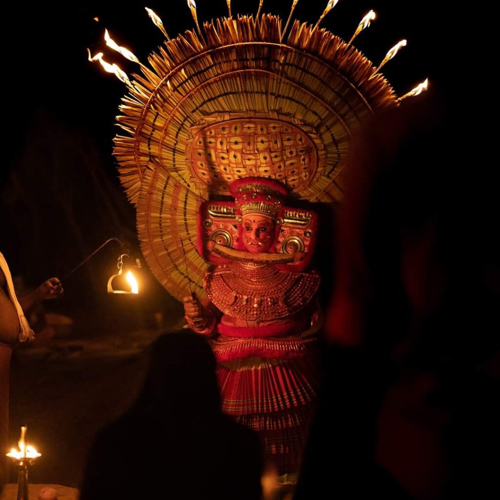 Theyyam is a famous ritual art form that originated in North Kerala which brings to life the great stories of our State. It encompasses dance, mime and music. Part of Moksha Stories Travel and tour experience in Kannur, Kerala