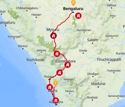 Map displaying the trails of Textile tour conducted by Moksha Stories