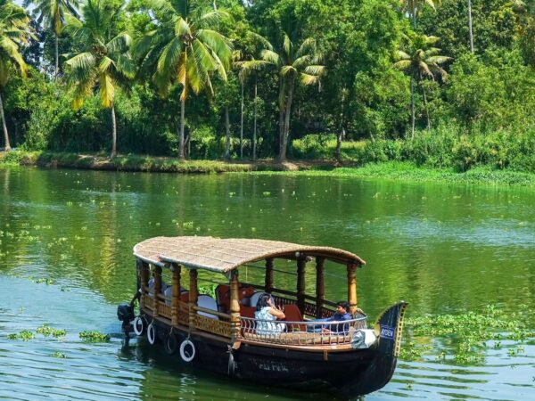 Shikara boats along the rivers of Muziris in Kerala.